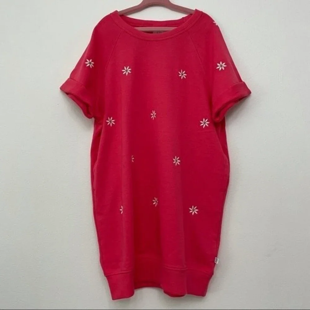 Gap Kids French Terry Dress in Coral with White Flowers size 6-7